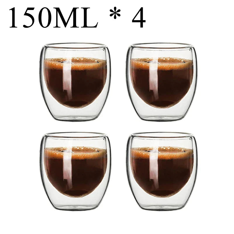 DecorBites™ Double Wall Borosilicate Glass Mug Set for Tea Coffee Juice Bar Drinkware