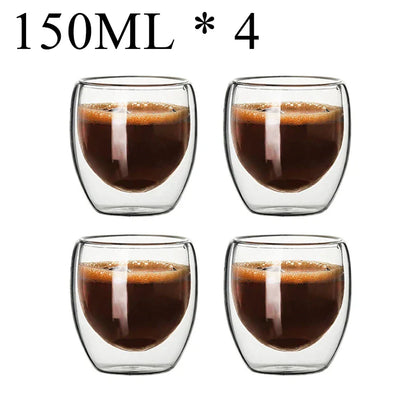 DecorBites™ Double Wall Borosilicate Glass Mug Set for Tea Coffee Juice Bar Drinkware