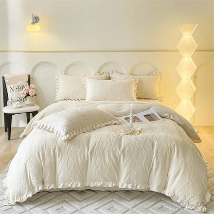 Decobites Milk Velvet Carving Bedding Set - Single to King Size Luxe Bed Linens