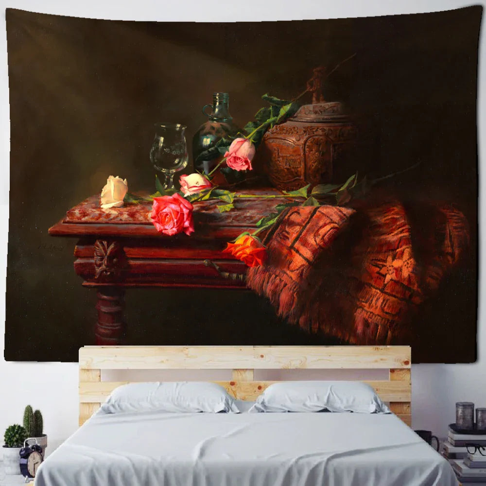 Decobites Flower & Fruit Oil Painting Tapestry Wall Hanging for Bedroom & Living Room