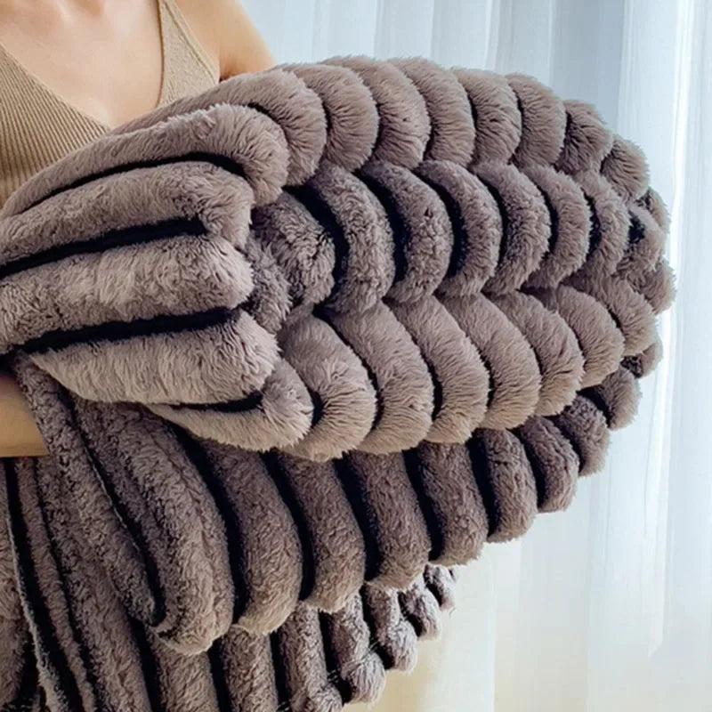 DecorBites™ Dark Faux Rabbit Plush Blanket: Super Soft Comforter for Office Napping and Bed