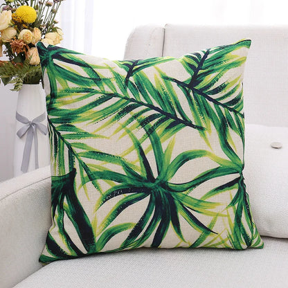 DecorBites™ Green Plant Leaves Flower Linen Cushion Cover - Modern Sofa Throw Pillow Cover