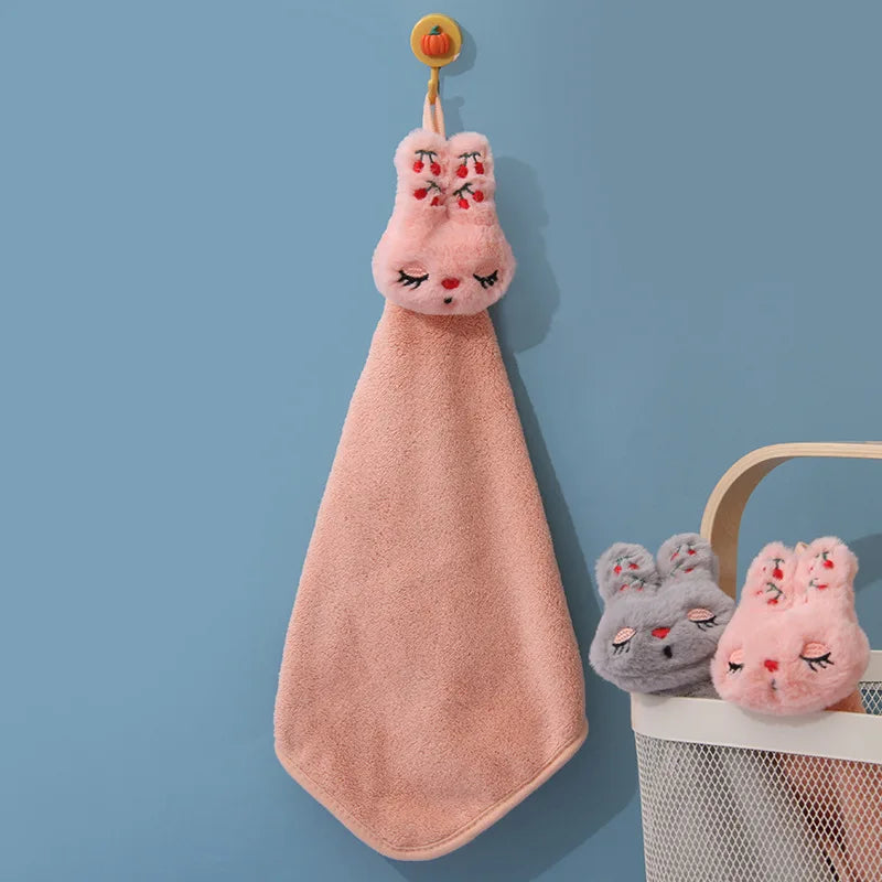DecorBites™ Cartoon Rabbit Coral Velvet Hand Towel - Quick Dry Kitchen Bathroom Cleaning Towel