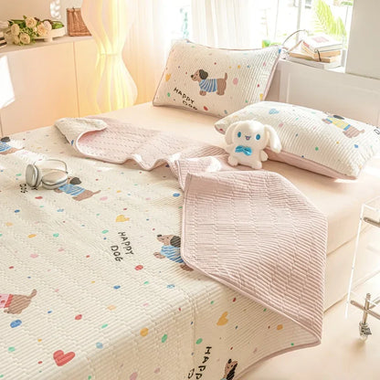 DecorBites™ Cartoon Pattern Cotton Single Mattress Mat: Summer Comfort & Non-Slip Performance
