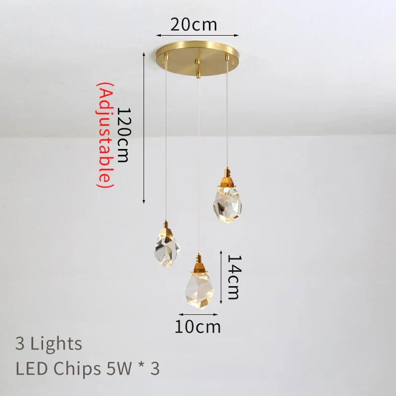 DecorBites™ Crystal Chandelier Staircase Pendant Lamp LED Lighting Fixture for Living Room