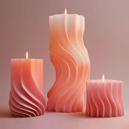 Wave cylindrical candle silicone mold with irregular geometric shape twisted stripes cylindrical candle mold resin gypsum mold