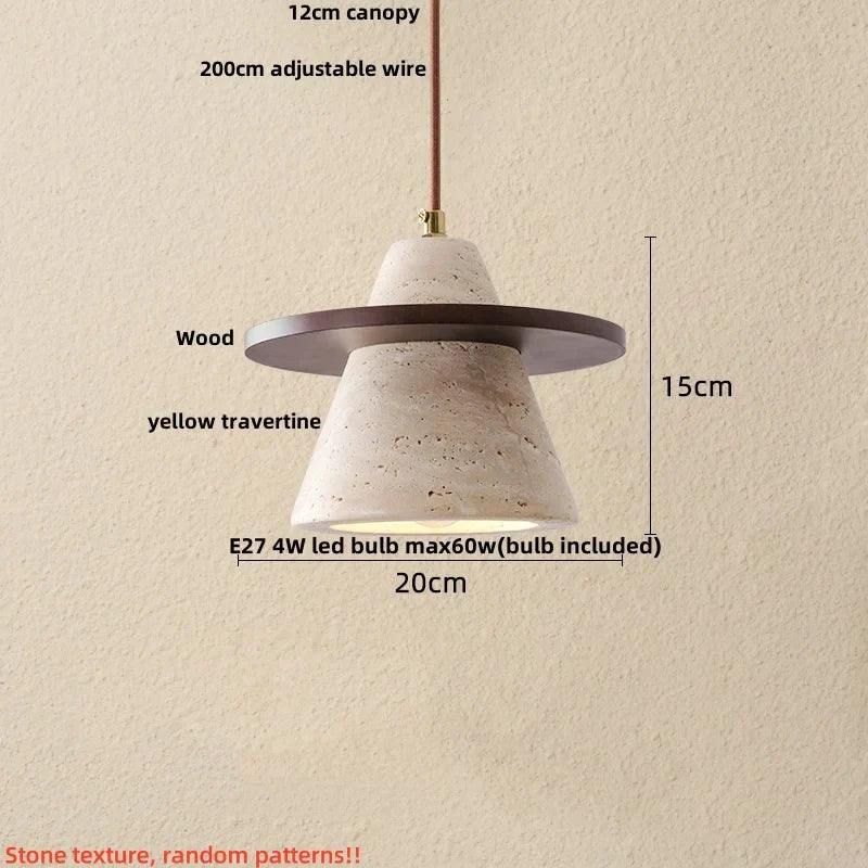 DecorBites™ LED Wood Pendant Light Adjustable Yellow Stone Bedroom Coffee Hanging Lamp