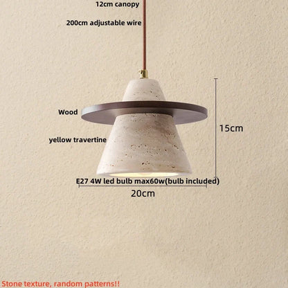 DecorBites™ LED Wood Pendant Light Adjustable Yellow Stone Bedroom Coffee Hanging Lamp