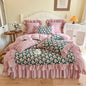 Decobites Vintage Floral Cotton Bedding Set with Pleat Ruffles and Duvet Cover