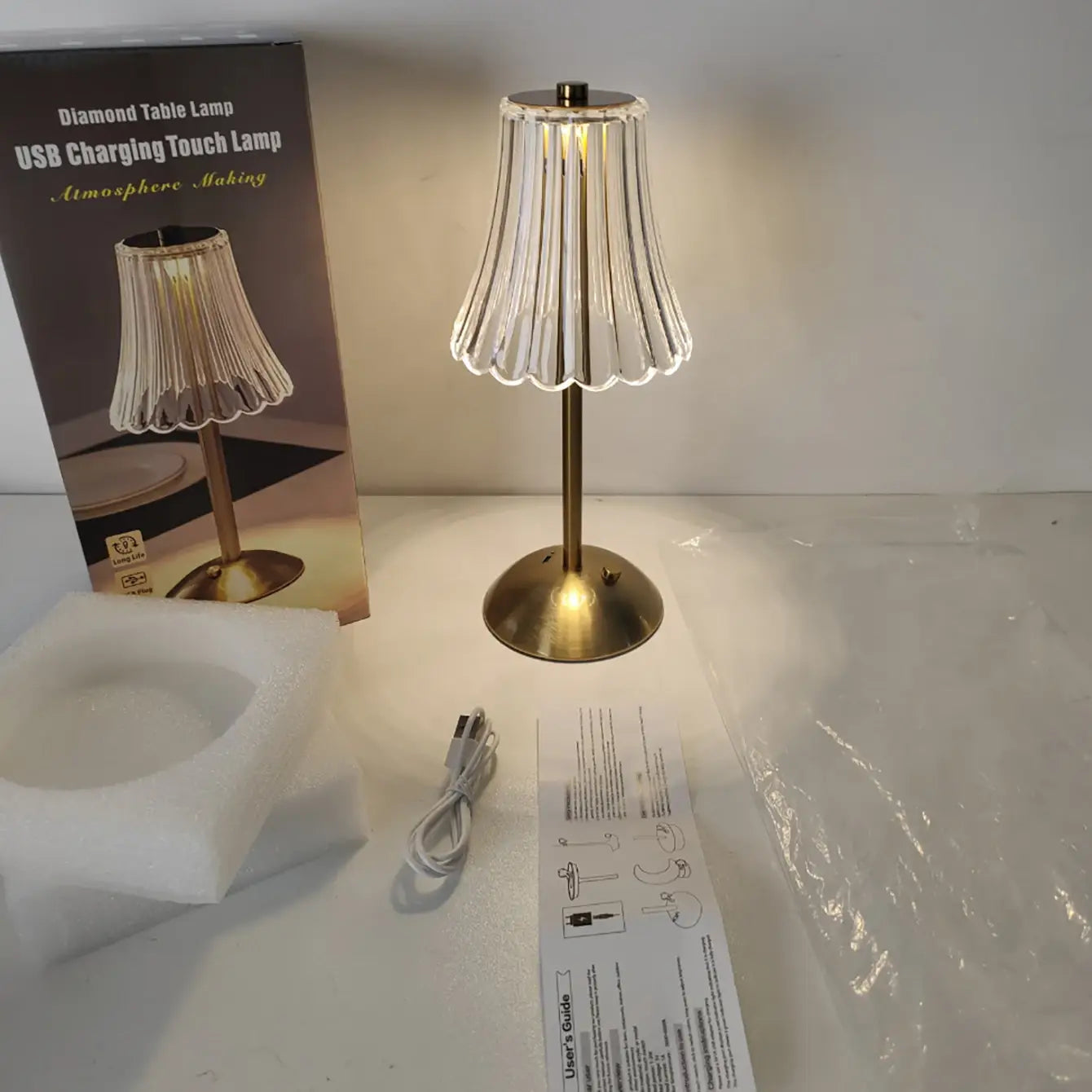 DecorBites™ Crystal retro table lamp bedroom bedside lamp luxurious atmosphere lamp rechargeable dimming LED light