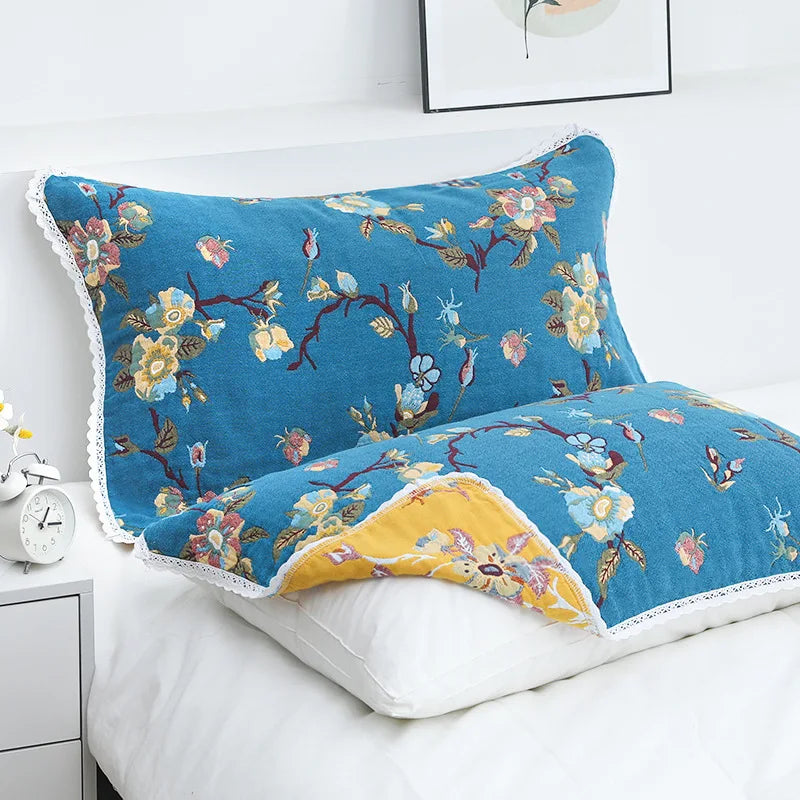 DecorBites™ Lace Trim Pillow Towel - Double Sided Yarn-Dyed Jacquard - 52*75 CM - Five-Layer Cotton Gauze