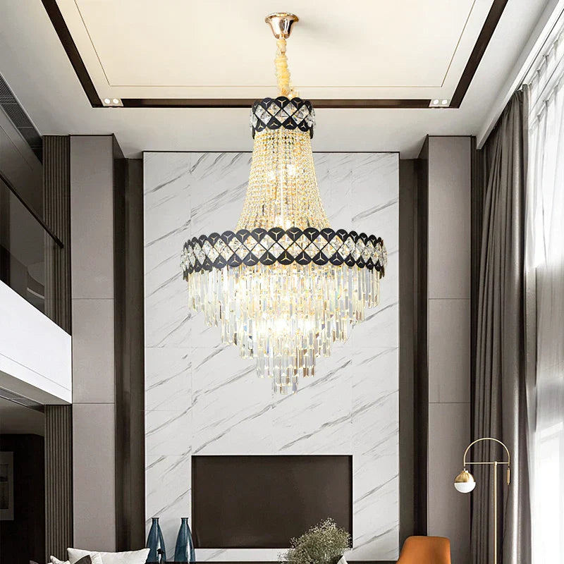 DecorBites™ Crystal Chandelier Spiral Staircase Hall Lamp Duplex Living Room Hardware Texture