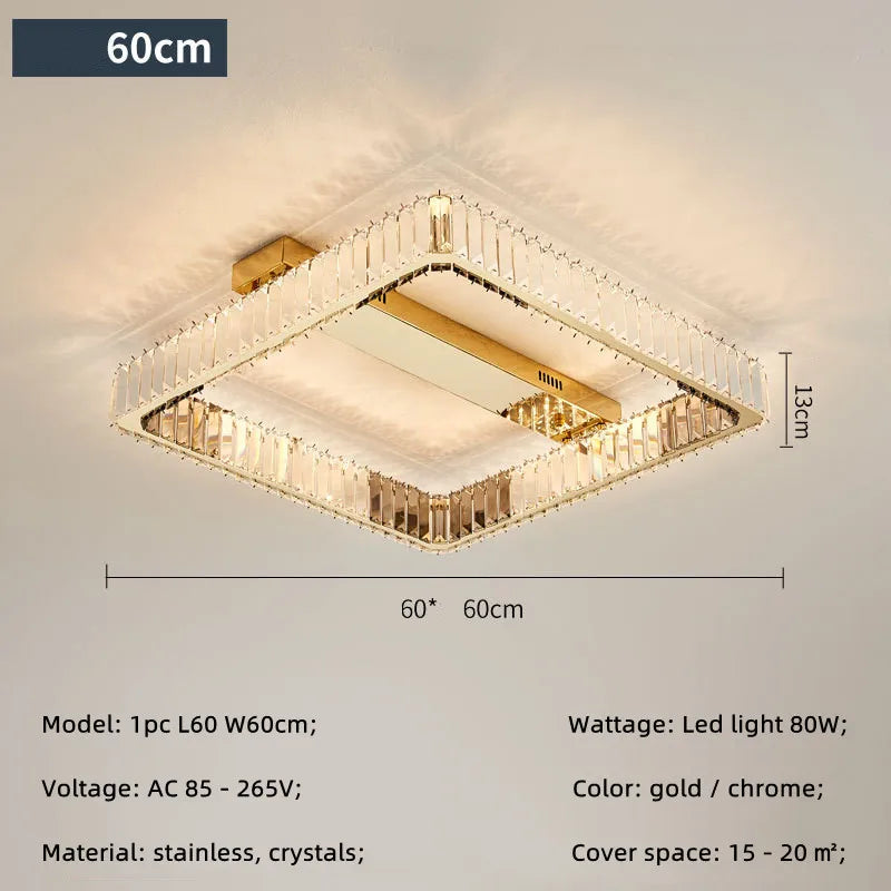 DecorBites™ Crystal Chandelier LED Ceiling Light for Bedroom, Dimmable Luxury Foyer Lighting