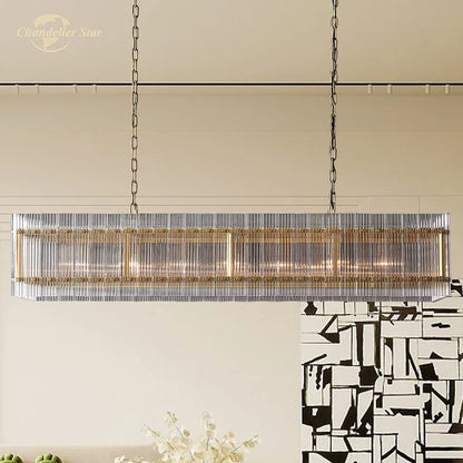 DecorBites™ LED San Marco Glass Chandelier: Modern Rectangular Lighting for Dining, Kitchen, Living Room