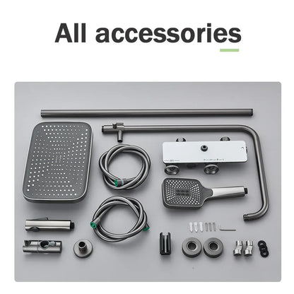 Juego de grifería termostática digital para ducha DecorBites™ gris con sistema de lluvia