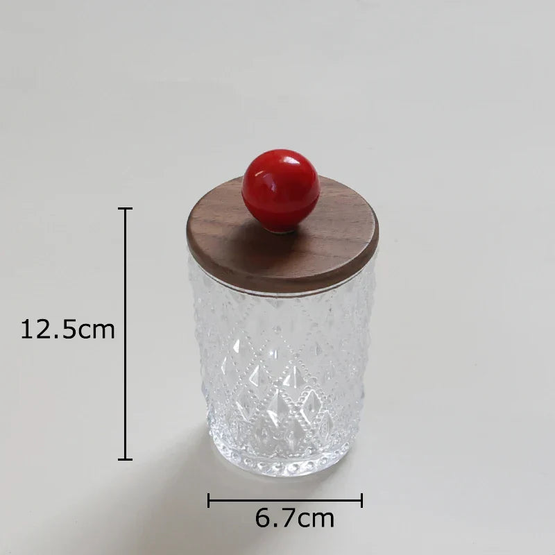 Decorbites™ Bunte Keramik-Kugeln-Glasdose mit Walnussholzdeckel für die Aufbewahrung von Ohrringen & Schmuck