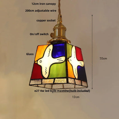 DecorBites™ Colorful Glass Magic Cube LED Pendant Lights Tiffany Style Wood Hang Lamp