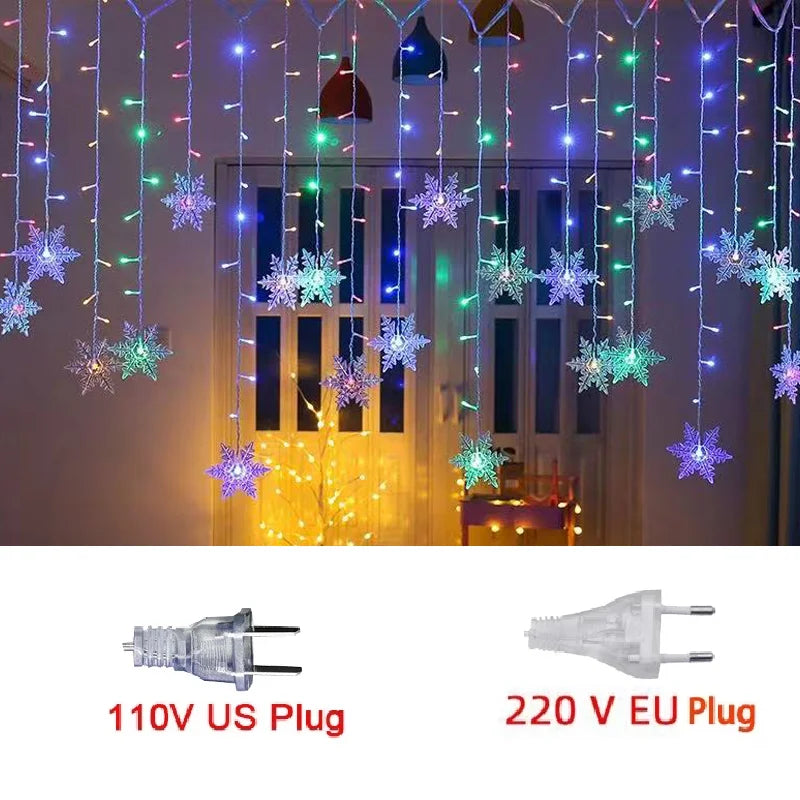 3.2M Christmas Snowflakes LED String Lights Flashing Fairy Curtain Lights Waterproof For Holiday Party Wedding Xmas Decoration