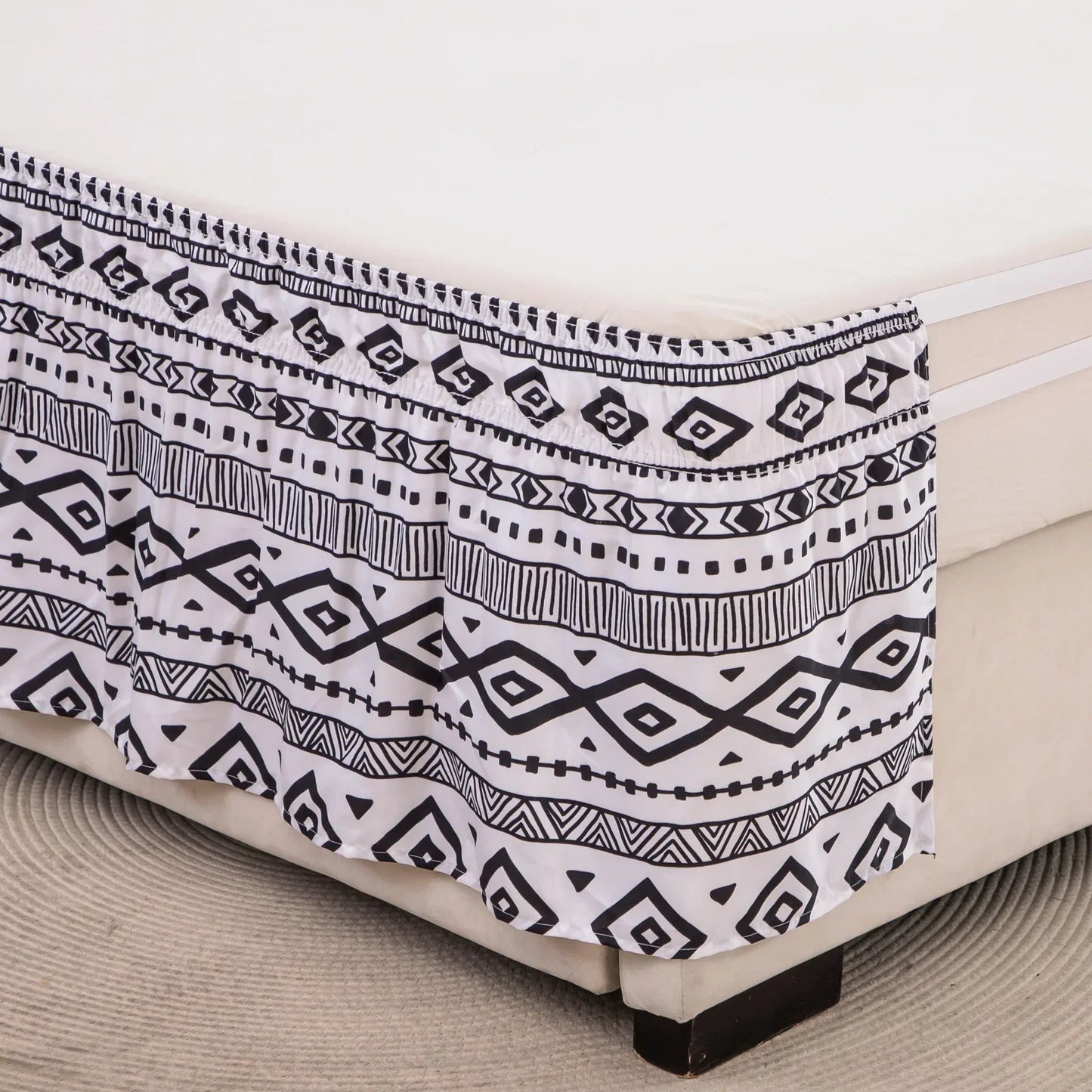 DecorBites™ Elastic Band Diamond Lattice Ruffled Bed Skirt for Queen Size Mattress