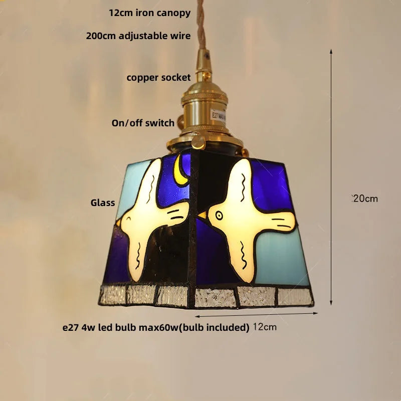 DecorBites™ Colorful Glass Magic Cube LED Pendant Lights Tiffany Style Wood Hang Lamp