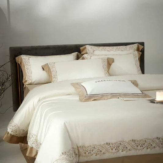 DecorBites™ Egyptian Cotton Bedding Set: King/Queen Size Sheets, Blanket, Cover, Pillowcase - Solid Color