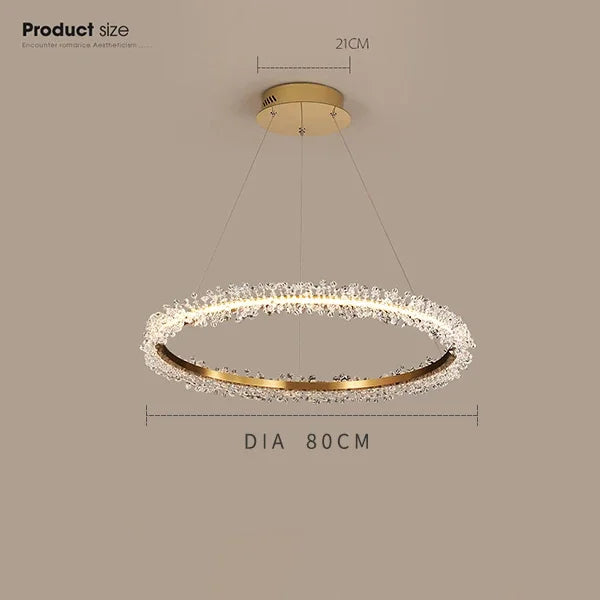 Chandelier de Anillo de Cristal Dorado Decorbites™ para la Decoración de Sala de Estar y Restaurante