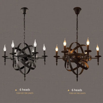 DecorBites™ Iron Chandelier: Retro Industrial Globe Lighting for Living Room, Kitchen, Dining Room