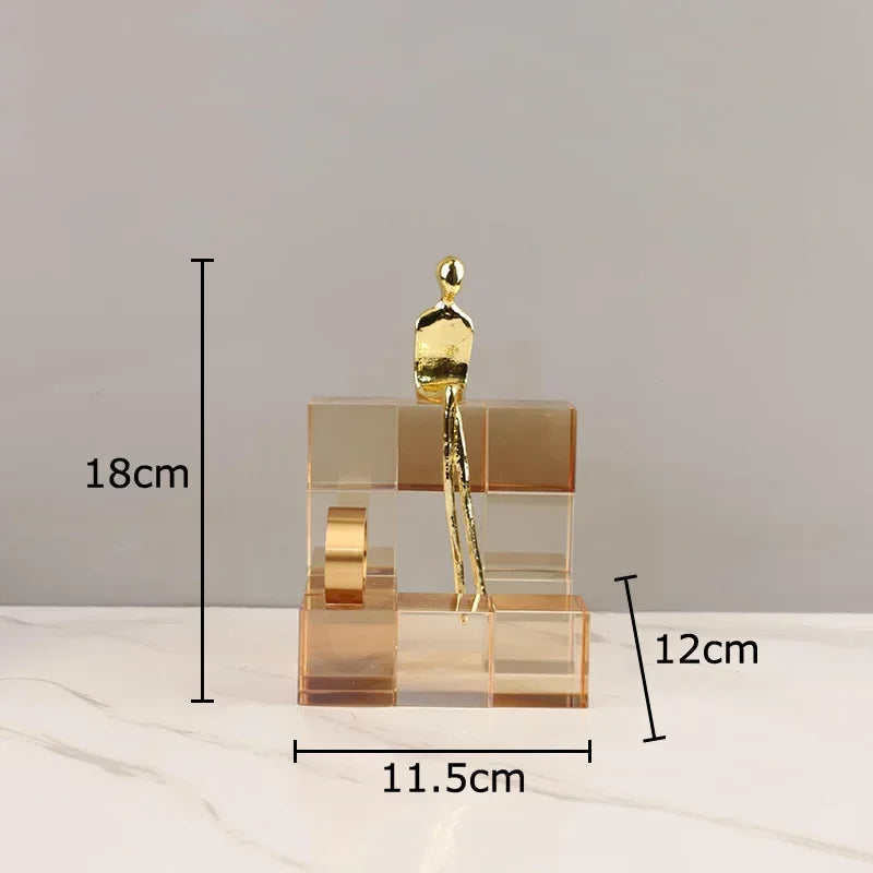 DecorBites™ Golden Thinker Crystal Base Sculpture for Modern Desk Decor