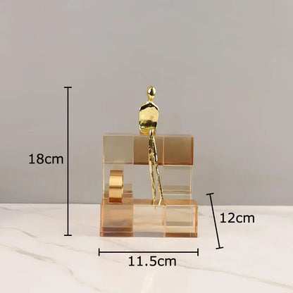 DecorBites™ Golden Thinker Crystal Base Sculpture for Modern Desk Decor