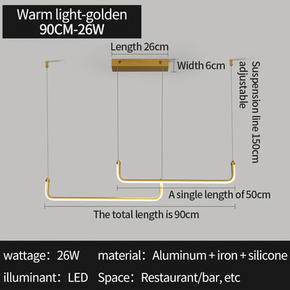 Modern Gold Linear LED Pendant Light
