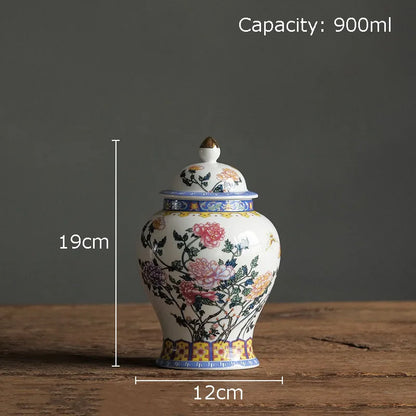 جرة ديكوربايتس™ من البورسلين الأزرق والأبيض المطلي بالذهب - ديكور مكتبي وخزفي للتخزين