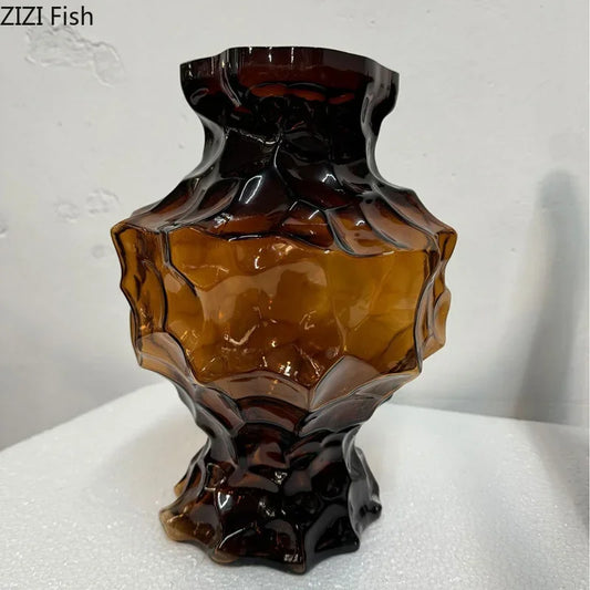 DecorBites™ Irregular Glass Vase: Desk Decor, Flower Arrangement, Aesthetic Room Pot