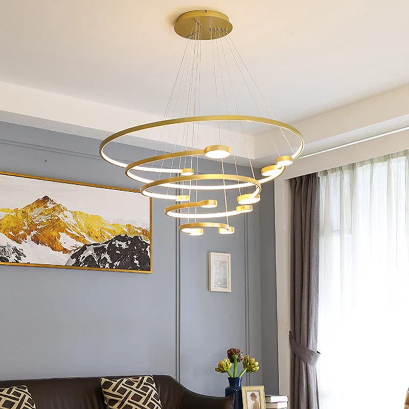 DecorBites™ LED Ring Chandelier: Modern Nordic Hanging Light for Dining, Living Room, and Lobby