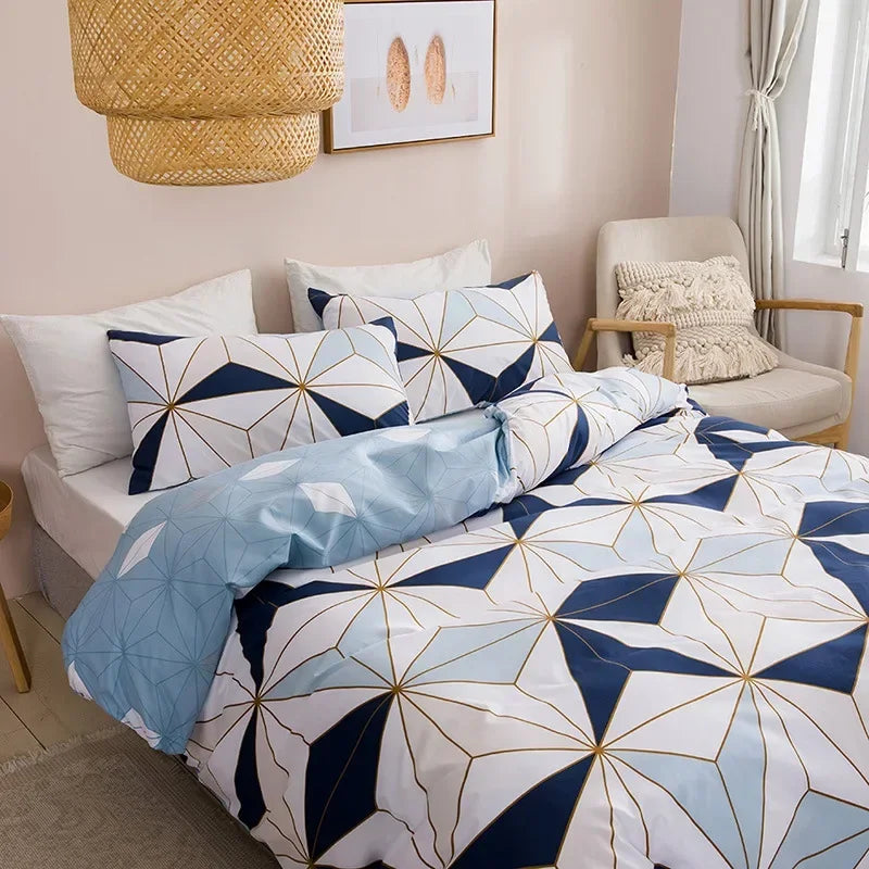 Geometric Print Duvet Cover Set by Decobites for Queen King Size Bedding Luxurious and Durable