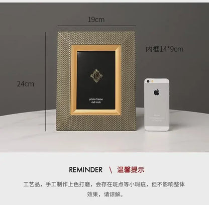 DecorBites™ Leather Metal Picture Frame: Luxury Office Study Bedroom Decor & Gift