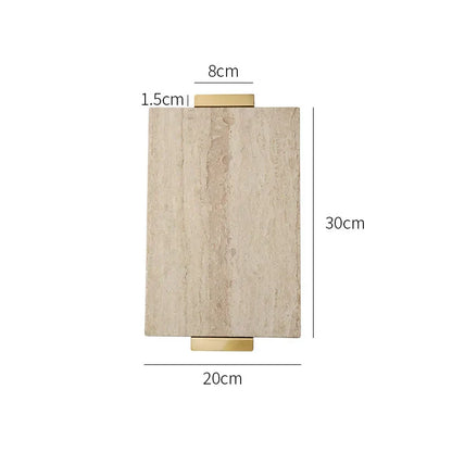 DecorBites™ Beige Travertine Stone Tray with Golden Metal Handle