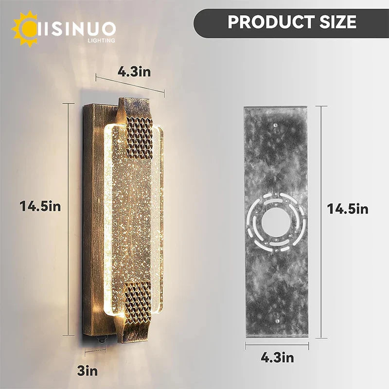 Aplique de pared exterior LED DecorBites™ de cristal burbuja para porche y jardín