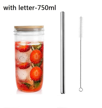 DecorBites™ Glass Boba Smoothie Cup with Bamboo Lid & Stainless Steel Straw