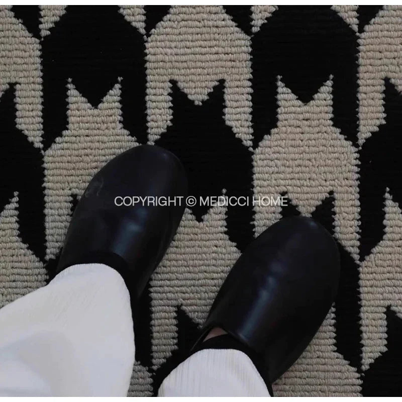 DecorBites™ Houndstooth Black Ivory Area Rug Decor Carpet Doormat Floor Mat