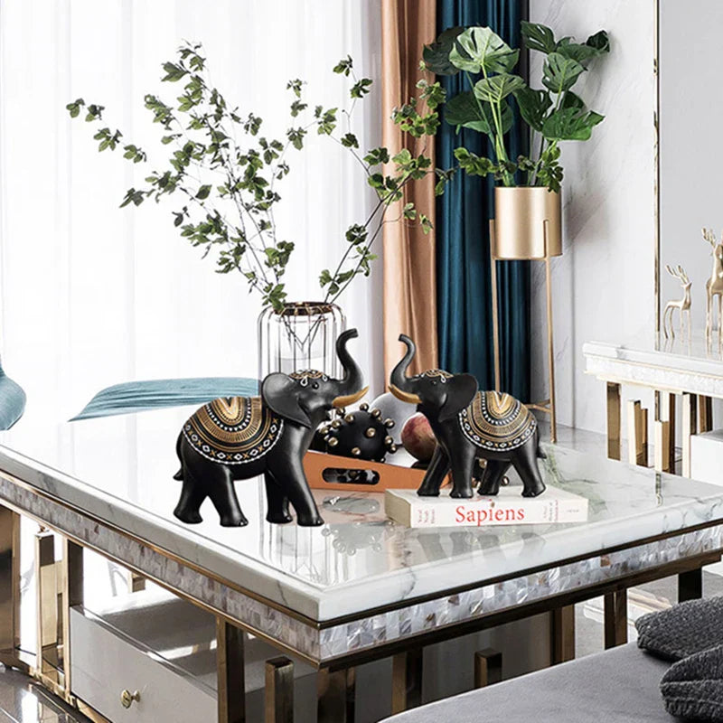 DecorBites™ Elephant Sculpture Figurine for Shelf, Desk, Home Decor - Resin Statue Housewarming Gift