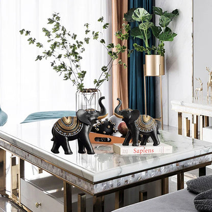 DecorBites™ Elephant Sculpture Figurine for Shelf, Desk, Home Decor - Resin Statue Housewarming Gift