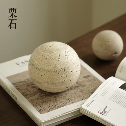 DecorBites™ Chestnut Stone Wabi Sabi Wind Round Ball Geometric Rock Ornament Figurines