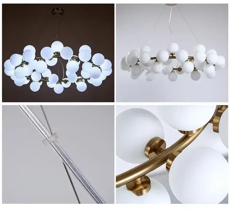 DecorBites™ Contemporary Black and Gold Chandelier - White Glass Ball