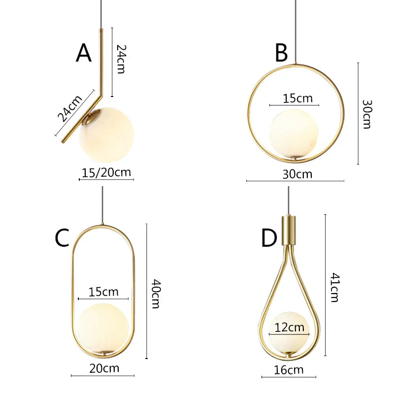 ديكوربايتس™ مصابيح معلقة على شكل حلقة معدنية سوداء مع كرة زجاجية وإضاءة LED