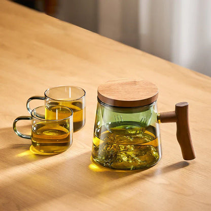 DecorBites™ Glass Tea Cup Set with Wood Handle: High Quality & Heat Resistant Puer Cups