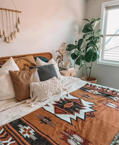 غطاء أريكة من بطانية الشاطئ من DecorBites™ - بطانية منقوشة بنقشة الريف الأمريكي - نسيج قطني مزخرف بشراشيب