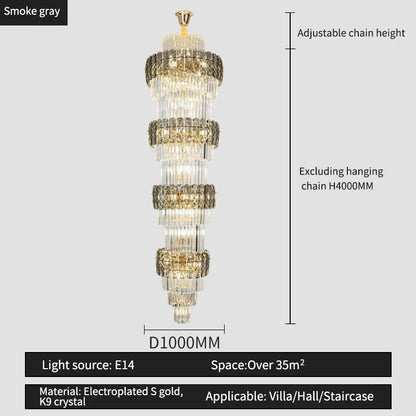 DecorBites™ Elegant Crystal Hollow Long Chandelier for Duplex Living Room and Stairwell