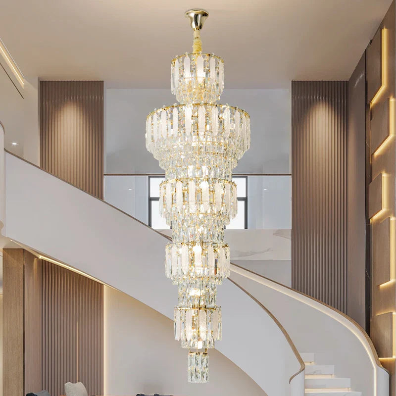 DecorBites™ Duplex Villa Crystal Light Chandelier Spiral Staircase Building Elegant Transparency