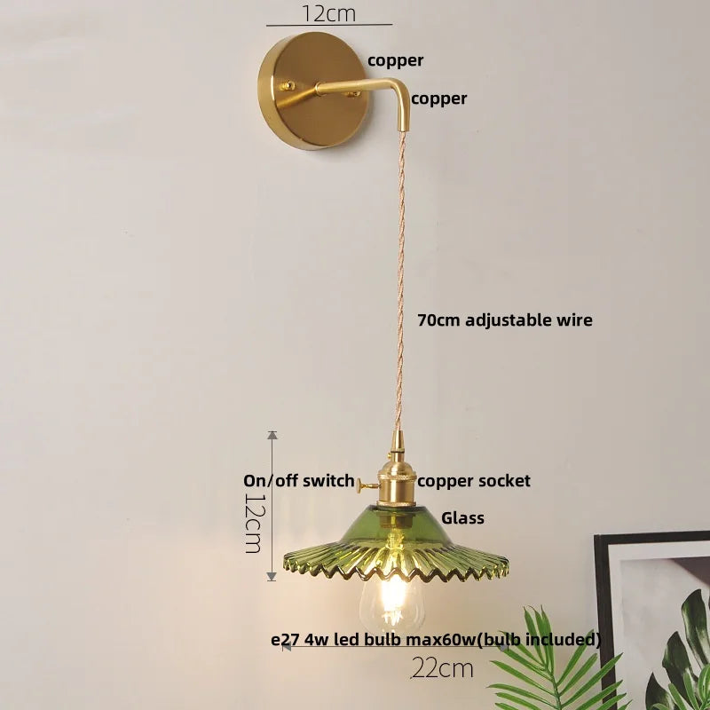 DecorBites™ Green Glass LED Wall Lights Fixture with Pull Chain Switch