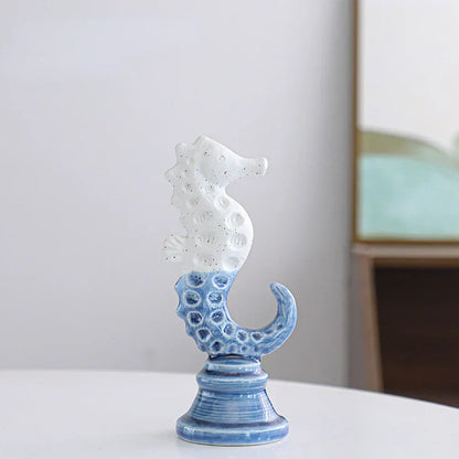 DecorBites™ Cartoon Seahorse Ceramic Statue for Home Decoration